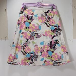 Methode Petite Women's White A-line Skirt with Psychedelic Print sz8